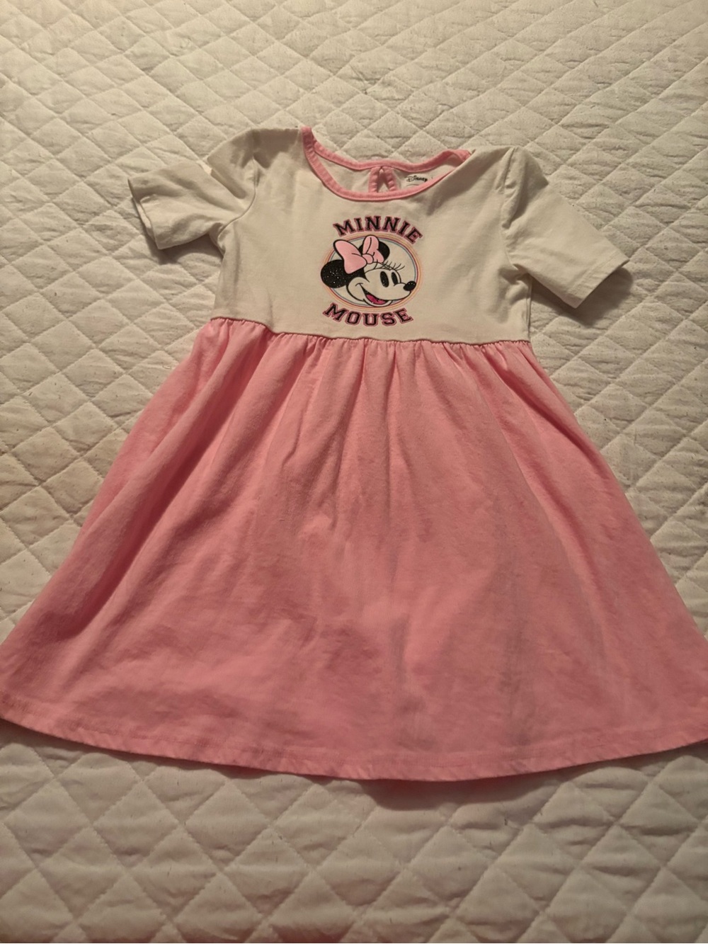 Disney Minnie Mouse White & Pink Girls' Casual Dress